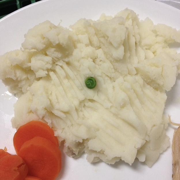 Like, look at how perfect these beautiful mashed potatoes were before one single pea sullied it all.