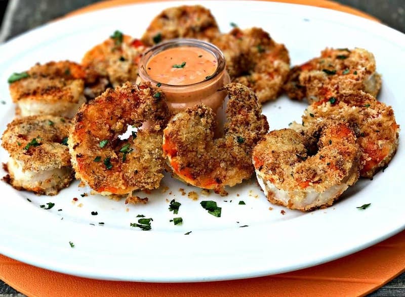 The star of this dish, TBH, is this bang bang sauce made with Greek yogurt, Sriracha, and sweet chili sauce. Recipe here.