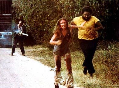 Who knew carrying a 20-pound chainsaw would actually make someone run faster?