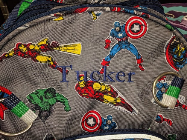"I stitched Tucker's backpack per the order form."