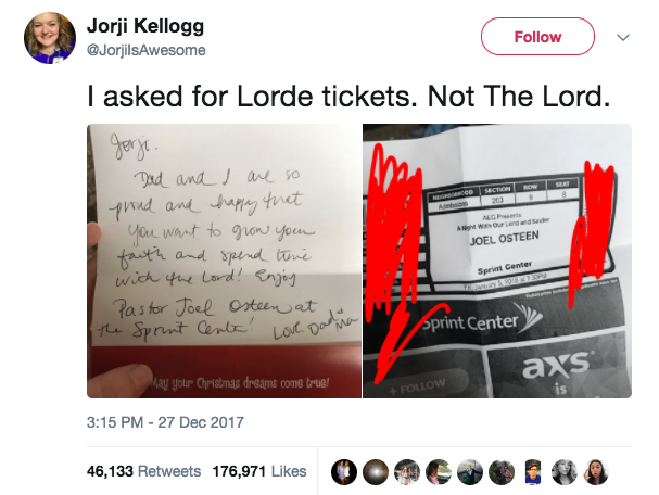 Gets tickets for church instead of &quot;Lorde&quot; tickets