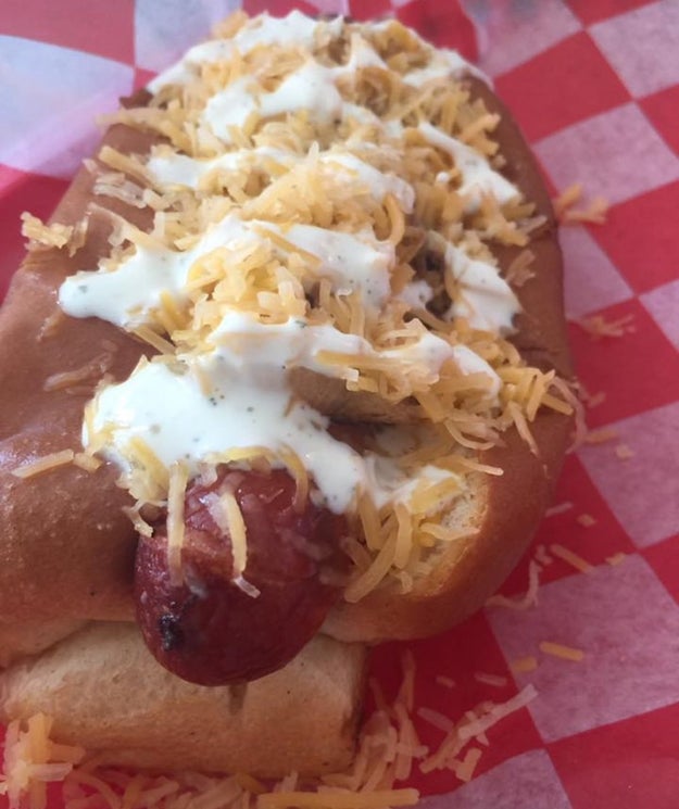 Putting ranch on your hot dog: