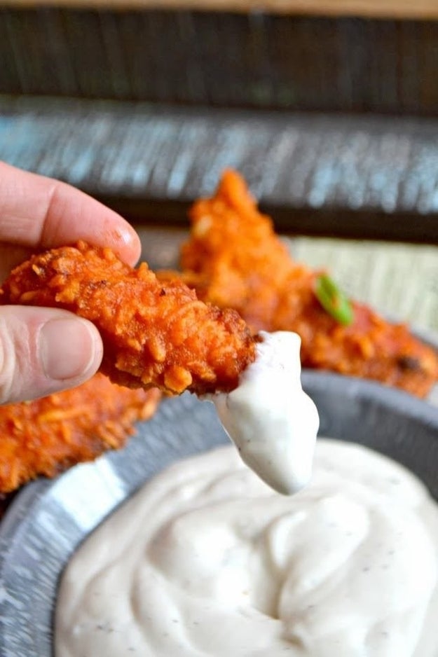 Putting ranch on chicky tenders: