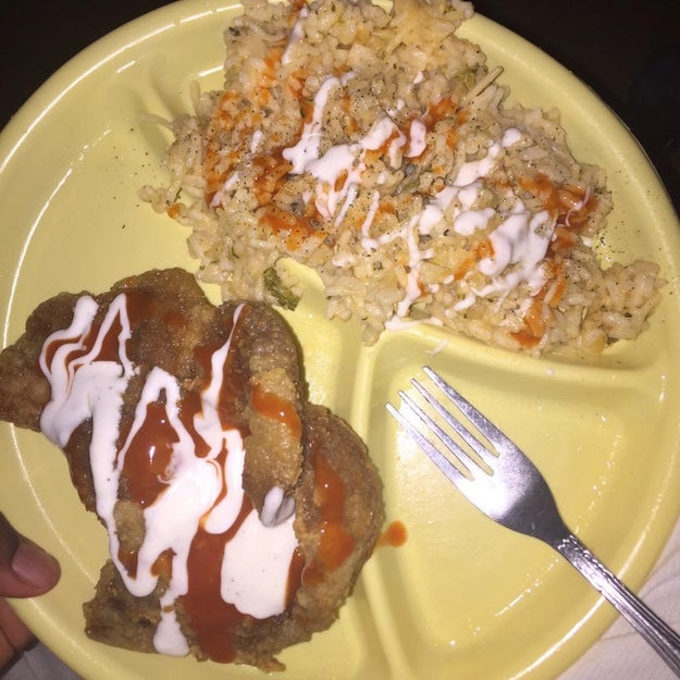 Putting ranch on rice: