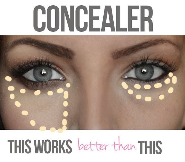 Blend out your under-eye concealer in a wide triangle shape and you'll look more awake.