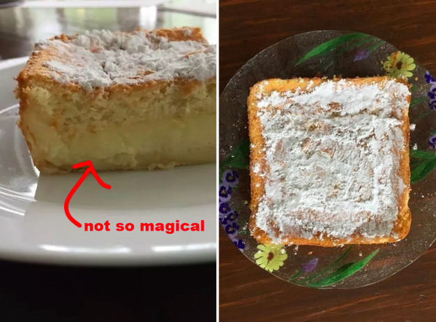 THE FAIL: "Magic Cake" (a six-ingredient cake that somehow bakes into three distinct layers) turned out to be not-so-magical.