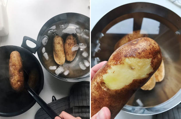 THE FAIL: Boiling potatoes and dropping them in ice water won't make the skin magically peel off.
