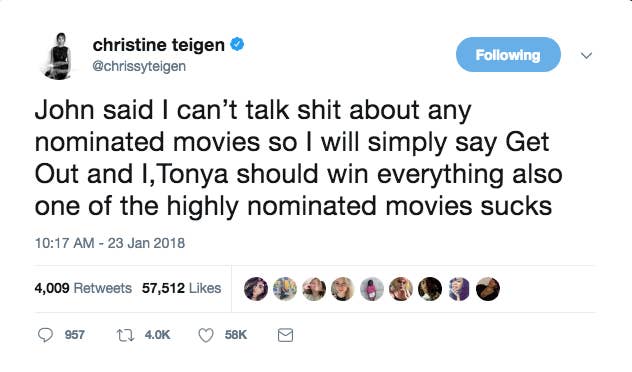 Get Out has been nominated for four Academy Awards (Best Picture, Best Original Screenplay, Best Director, and Best Actor) and I, Tonya is nominated for three (Best Actress, Best Supporting Actress, and Best Film Editing).