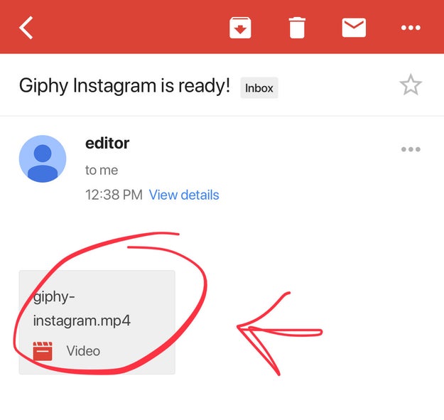 Then, you'll get an .mp4 movie file in your inbox. You can download the file to your Camera Roll and upload it to Instagram.