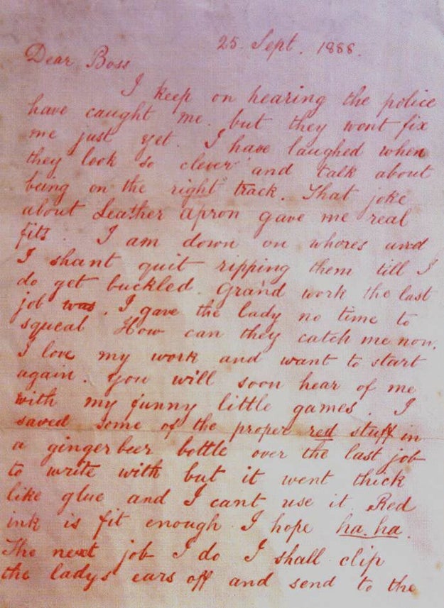 On Sept. 27, 1888, the apparent killer sent a letter to police. It's known as the 