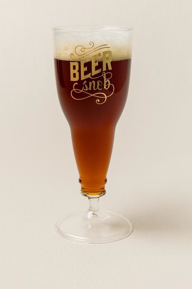 A pint glass that looks like an inverted beer bottle and tells the world you know beer better than anyone else.