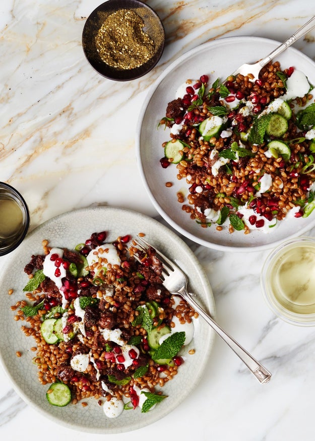 Wheat Berry Bowl With Merguez and Pomegranate