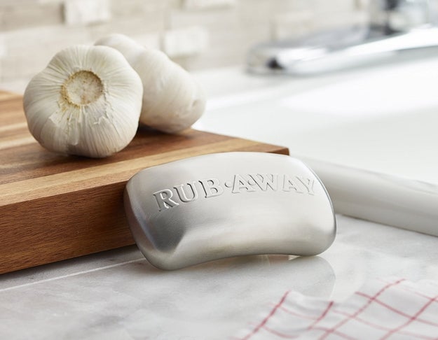 Or a stainless steel soap bar to remove any odor (garlic! fish!) from your hands with a quick rub and rinse — no fancy scented soaps required.