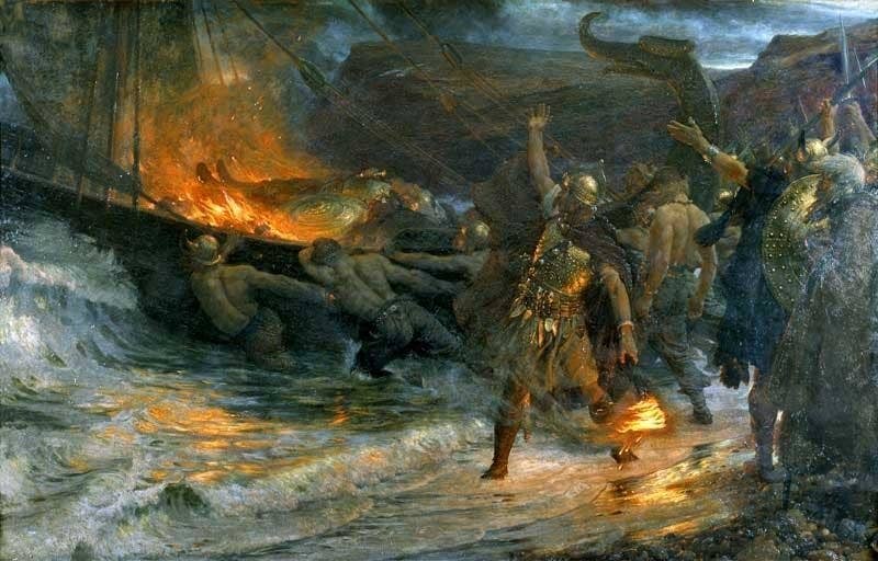 According to the 10th century Arab scholar Ahmad ibn Fadlan, Viking funerals for their leaders were long and cruel. The leader&#x27;s body would be put in a tent on his ship for ten days by a matriarch known as the &quot;angel of death&quot;. A &quot;thrall&quot; (slave or serf) girl would volunteer to go the the afterworld with him. During those ten days, she would be guarded day and night by the daughters of the &quot;angel of death&quot; and intoxicated with drinks. When it was time for her master to be cremated, she would go through a series of rituals. She would be given even more intoxicating drinks in the hopes that they would put her into a psychic trance. She would be lifted by six men through a doorframe, and each time she would claim to see a different vision; firstly her parents, then her entire family, and finally her master in the afterworld, beckoning her. She would then be led onboard her master&#x27;s ship, and she would give her jewellery to the old woman and her daughters who guarded her. She would then enter her master&#x27;s tent, followed by six men, who would each take turns in having sex with her â€“ supposedly symbolic of her status as a vessel for life force. Then the men would hold her still by the limbs, with a rope around her neck, and the &quot;angel of death&quot; would enter the tent and stab the girl between her ribs. The boat would then be set on fire. It should be noted, the accuracy of this particular account is unclear, but there is plenty of evidence that women and slaves were sacrificed alongside their chief.