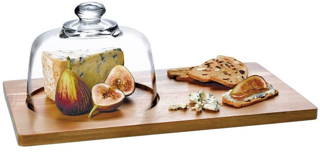 A fancy-looking serving platter with a glass dome that's dishwasher safe for all your stinky cheeses.