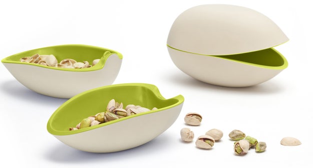 An adorable pistachio bowl that turns into a matching snack set for extra storage.