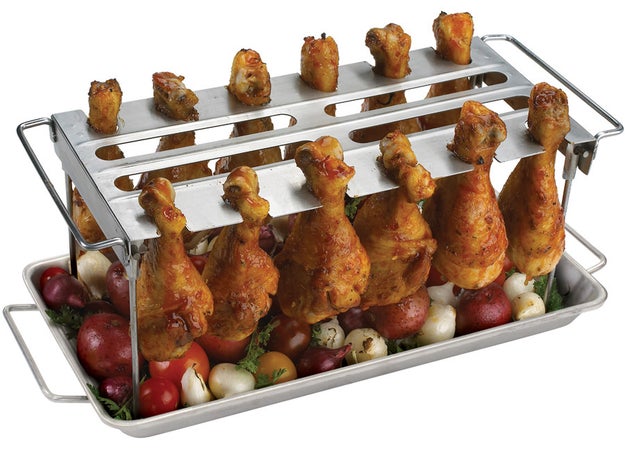 A grilling rack to cook and serve the most evenly-baked chicken wings.