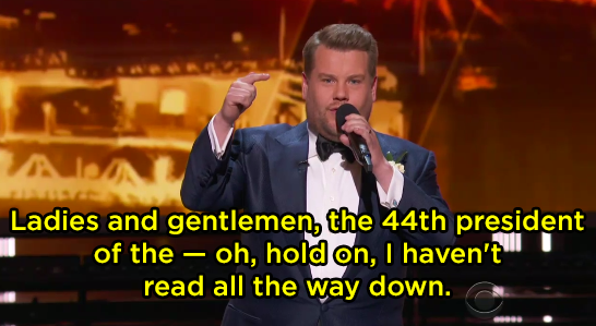 When James Cordon introduced the 44th Grammy president, but everyone got their hopes up that it was actually Barack Obama: