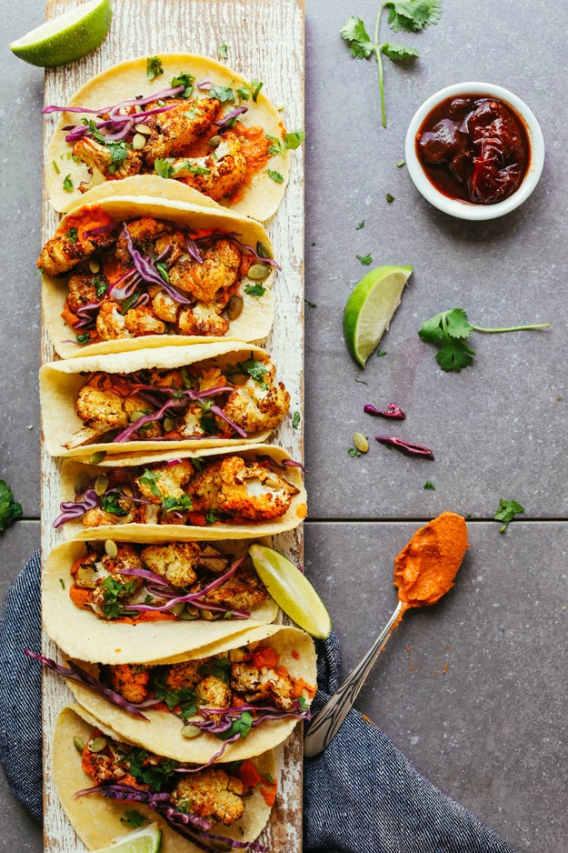Roasted Cauliflower Tacos With Spicy Romesco Sauce