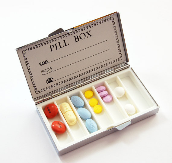 7 day SMALL pill box pill case Weekly pill organizer vintage BIRD gift for mom 7day pill container