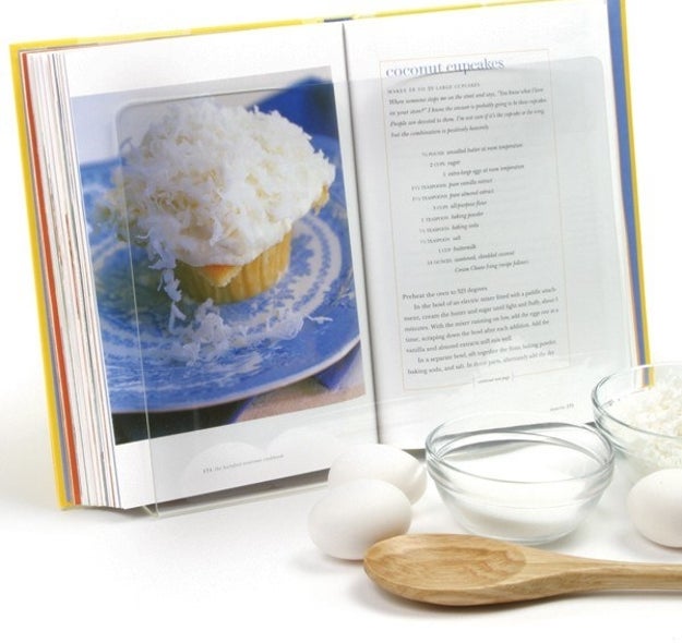 An acrylic cookbook stand to hold your favorite volume open to the right page (no accidentally flipping to the wrong recipe) and protect it from stains and splatters.