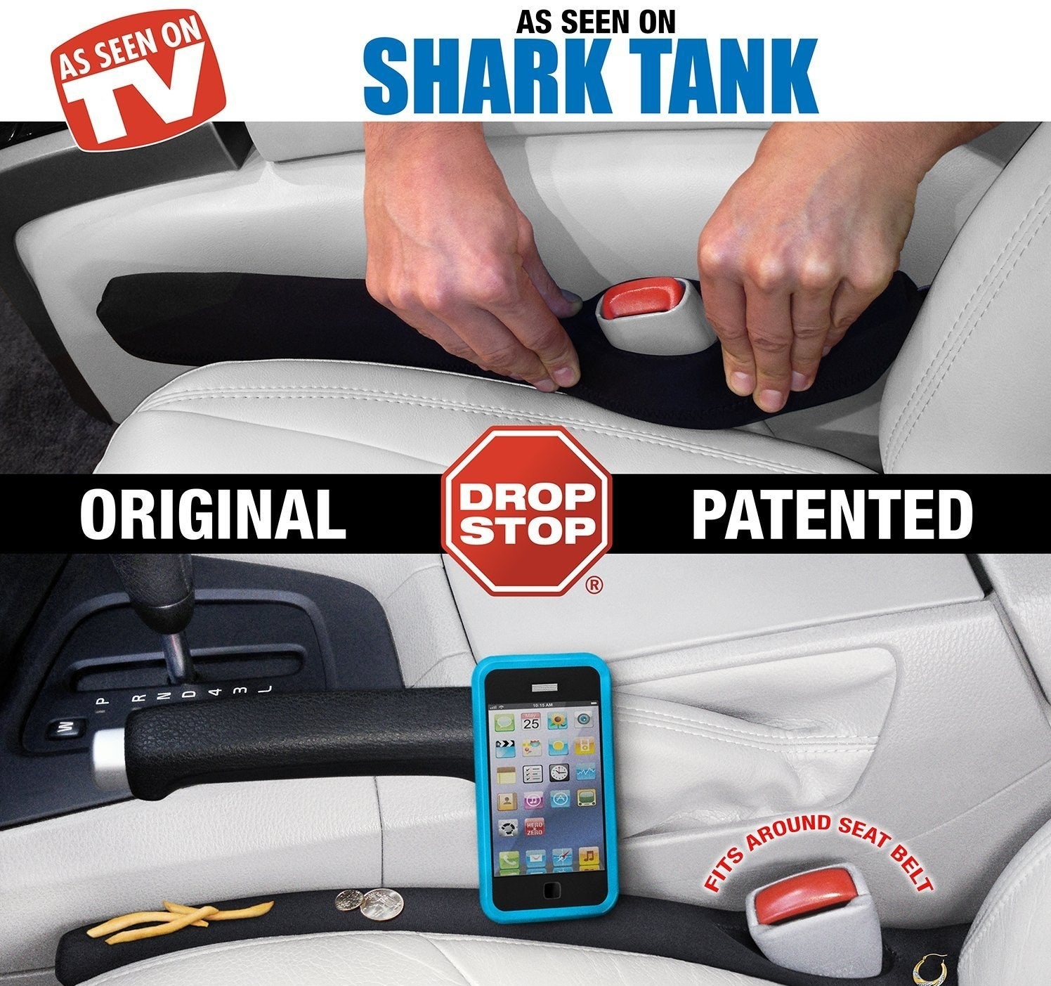 Promising review: "The gap between the seat and center console in our car is big enough to lose french fries and debit cards in, but not big enough to fit my adult hand when I try to retrieve anything. Now, with the Drop Stop, I don't have to worry about it anymore. It's great when it keeps things from going into the Gap of No Return. Once, I was in the car by myself and I literally said out loud, 'Thank you, Drop Stop,' like I was in an infomercial." —Rhett A LaheyGet a set of two from Amazon for $19.99 or Walmart for $17.98, or an individual one from Jet or Walmart for $9.88.