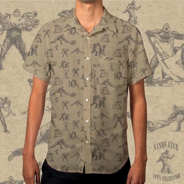 A Bigfoot button-down featuring the cryptid fighting some of nature's fiercest predators — and winning, of course.