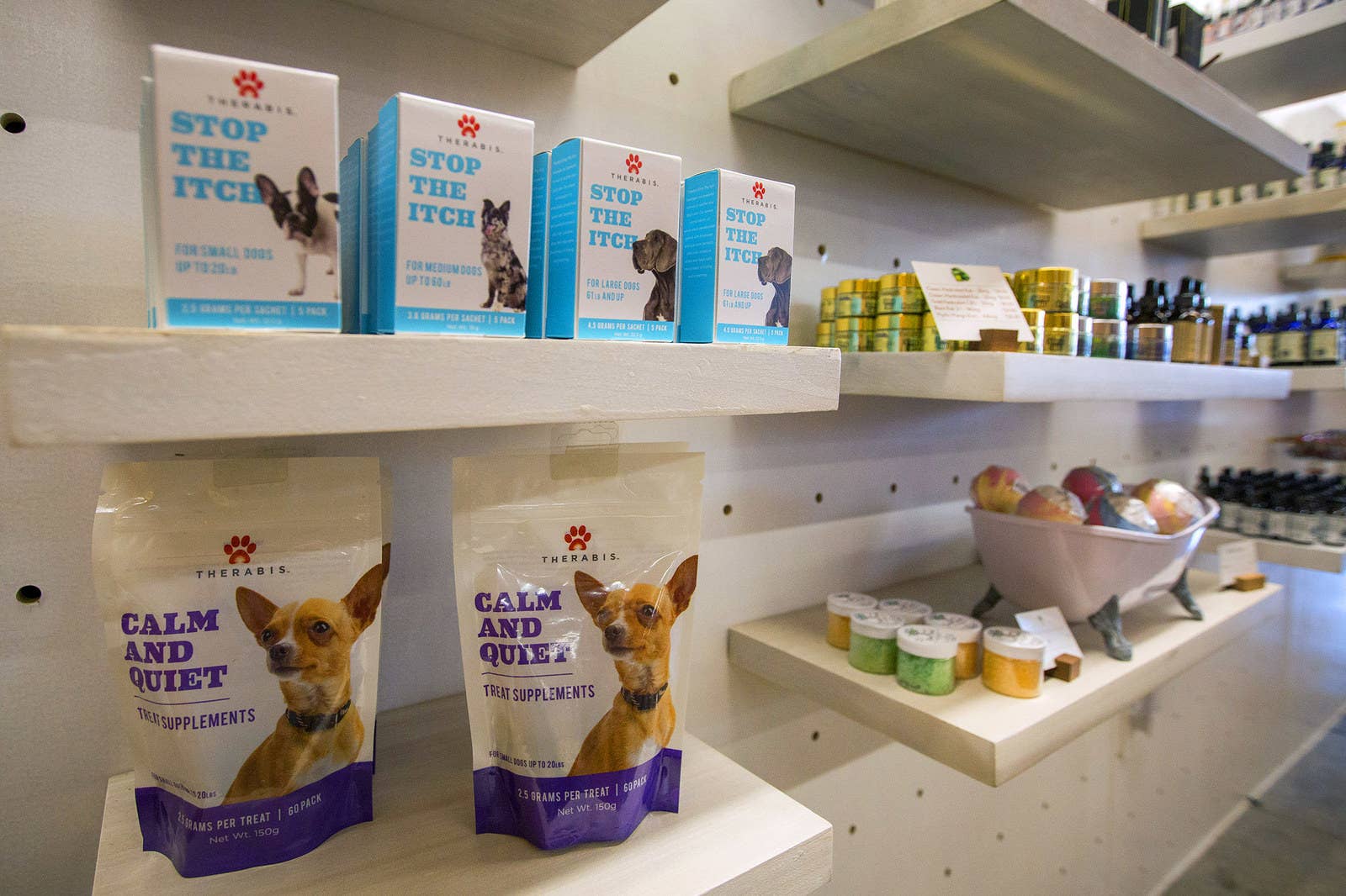 Cannabis products for pets at MedMen on Jan. 2.