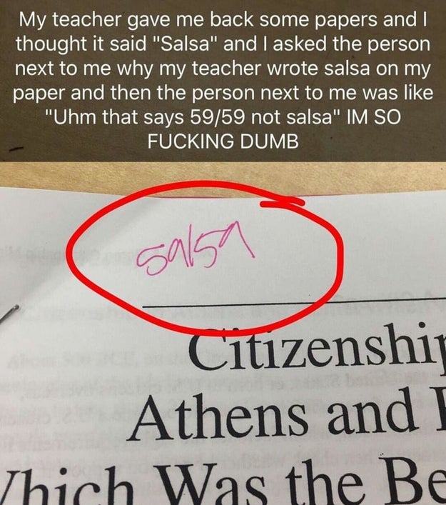 This student who thought they'd scored "salsa" on a test.