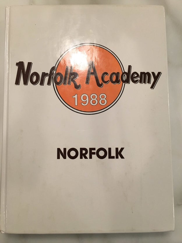 This is the 1988 yearbook from Norfolk Academy, which he graduated from: