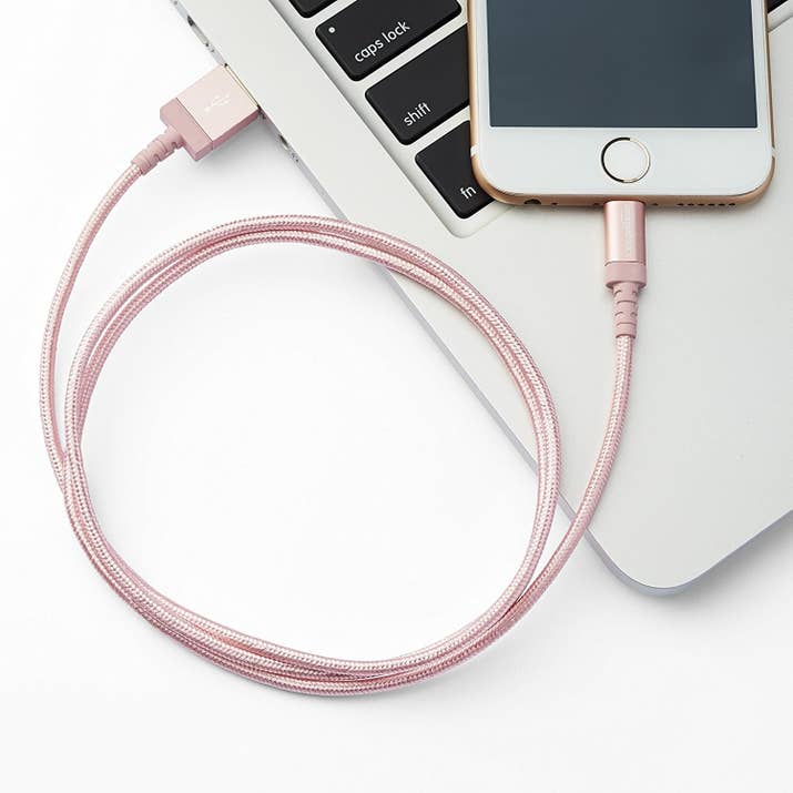 Promising review: "After losing several cables to hungry cats with something to prove, I thought maybe a nylon cable would be able to hold up to the task — and this one definitely has! The cord is very strong, doesn't tangle, is still flexible, and the 6' is a good length for when you still need to charge your phone but don't quite want to get out of bed just yet. Only complaint is that the braided nylon has enough stiffness that the cord can become twisted at times but this is easily solved by twisting it back. Absolutely no problems with the cable itself being loose or losing connectivity." —mizzerkatGet it from Amazon for $9.99+ (available in two lengths, four colors).