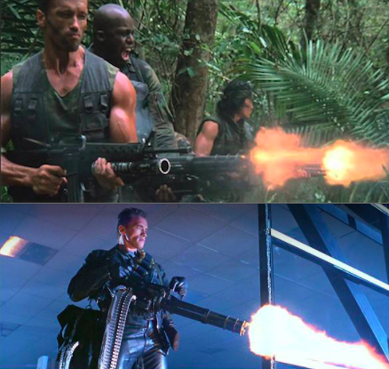 Arnold Schwarzenegger uses the gun from Predator again in T2: Judgement Day.