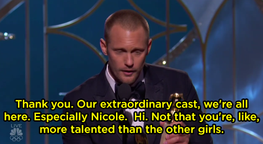 Alexander Skarsgård gave an awkward speech about Nicole Kidman.