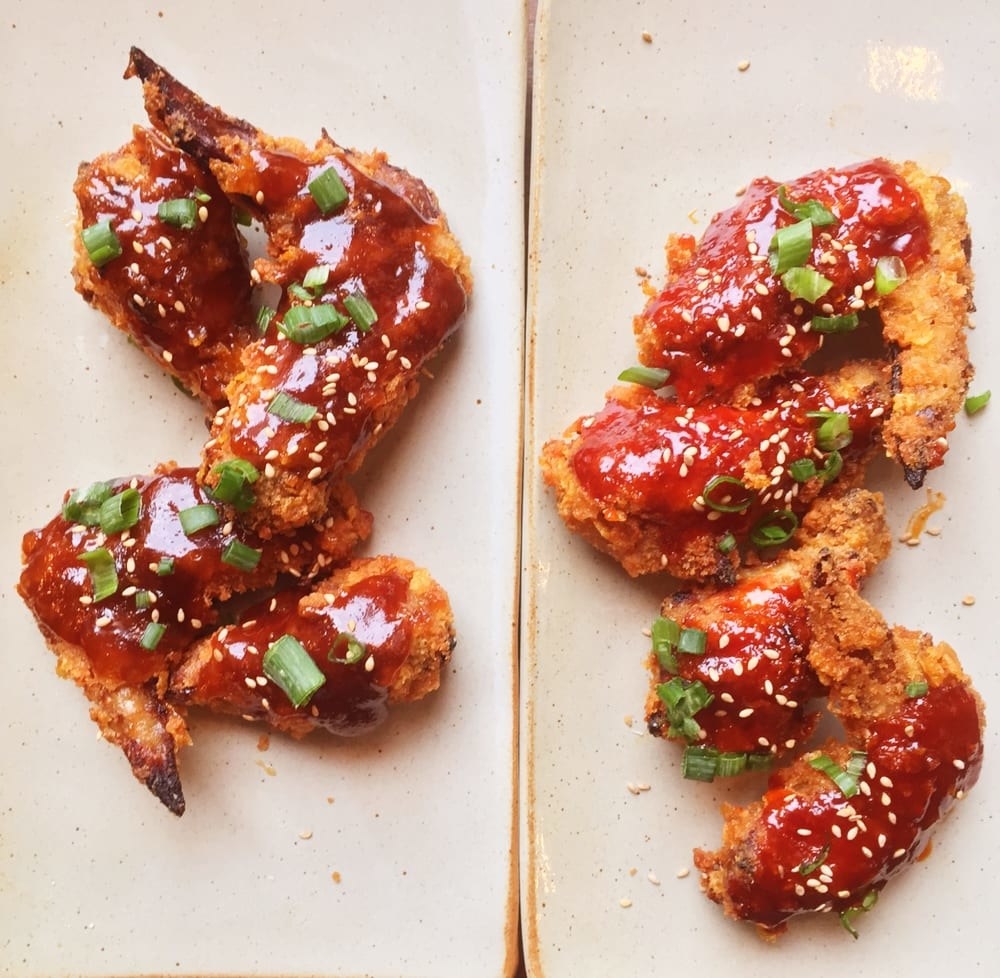 This mouthwatering snack will make you re-think chicken wings. The Korean fried chicken have much crispier skin with super moist, juicy center. The Mok Wings come in two flavors: spicy housemade gochujang or mild bulgogi.