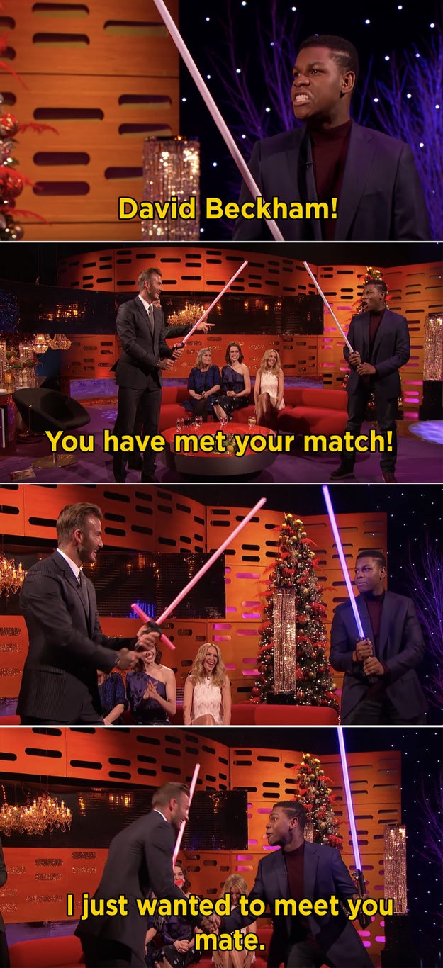 When he got into this lightsaber "fight" with David Beckham: