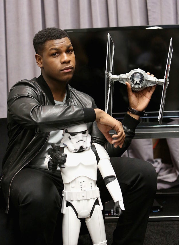 When he adorably posed with this TIE fighter and Stormtrooper: