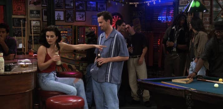 In"The One With the Flashback," they all hang out in the bar that eventually becomes Central Perk, but that's the only time in the entire series.