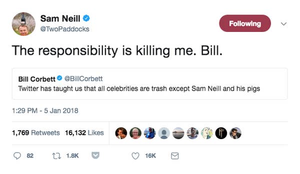 Sam Neill Is So hilarious and Wholesome On Twitter, He will Genuinely Soothe Your Soul