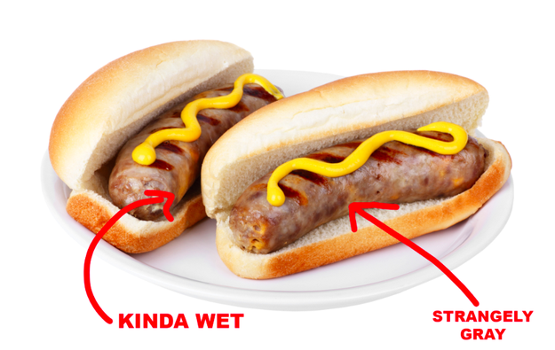 Those gray bratwursts that sit in a lukewarm pot of bath water at every outdoor party.