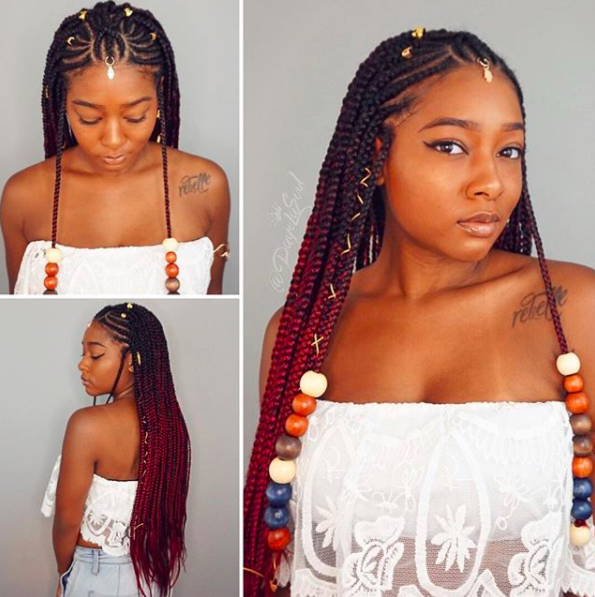 Of course there's both beads AND thread 'cause there's no such thing as doing too much or too little when it comes to Fulani braids.