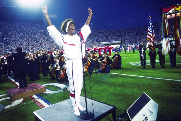 Jan. 27, 1991 — Whitney Houston at Super Bowl XXV in Tampa, Florida