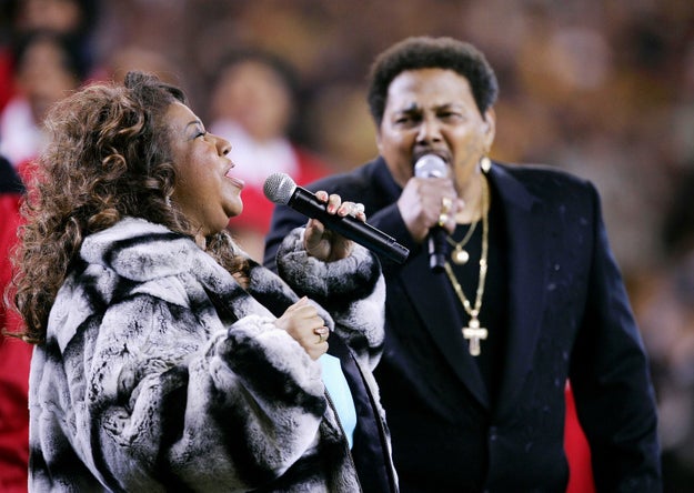 Feb. 5, 2006 — Aretha Franklin and Aaron Neville at Super Bowl XL in Detroit