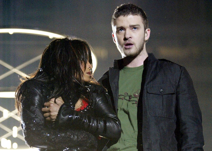 Feb. 1, 2004 — Janet Jackson and Justin Timberlake at Super Bowl XXXVIII in Houston