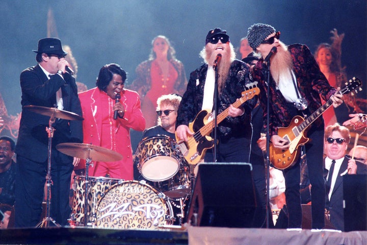 Jan. 26, 1997 — Dan Aykroyd, James Brown, and ZZ Top at Super Bowl XXXI in New Orleans