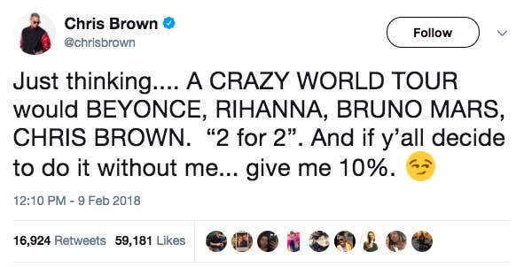 Chris Brown And Rihanna Sex And Porn - Chris Brown Tweeted That He Wants To Go On Tour With Rihanna And People Are  Not Having It