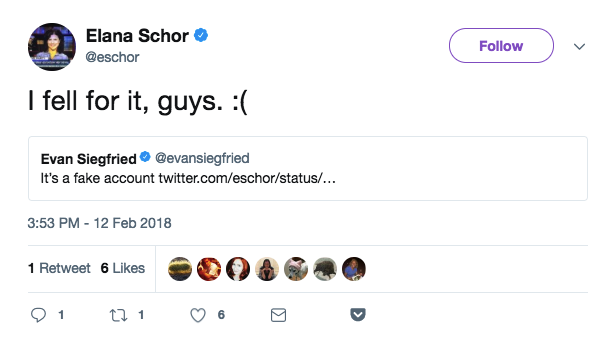 Politico congressional reporter Elana Schor also fell for the hoax, but later deleted her tweet and admitted to falling for it.