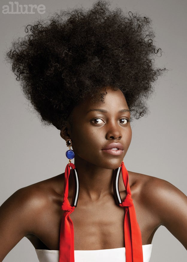 So, when her father joked that she should just "cut it all off," teenaged Lupita decided to just go for it several months later at a local salon. "It was almost a dare to myself: Can I live without hair?" the cover star said. "He shaved it right off. It was so scary but so liberating because I went completely bald."