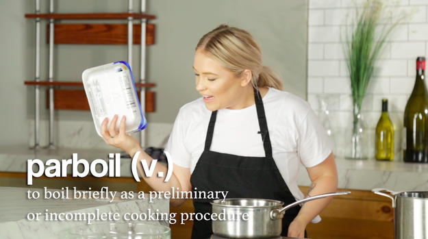 First, Alix had to parboil a chicken. The amount wasn't specified, so she went with four chicken breasts.