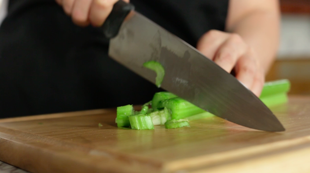 The recipe called for her to add two hardboiled eggs in pieces, as well as a tablespoon of butter and "some stock" of celery.