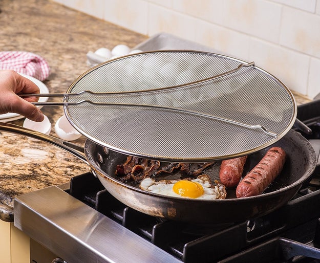 A splatter screen to protect your stove and your body from popping oil.